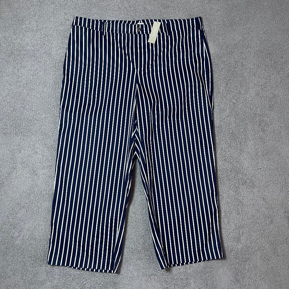 Chico's Wide Leg Crop Pant Striped Blue Navy White Women's 3.5 (US XL/18)